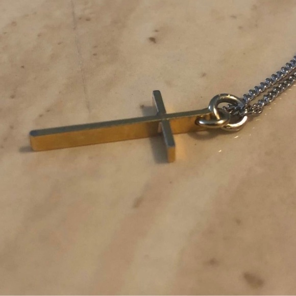 Two of Tone Silver/Gold Cross Necklace - Picture 4 of 9